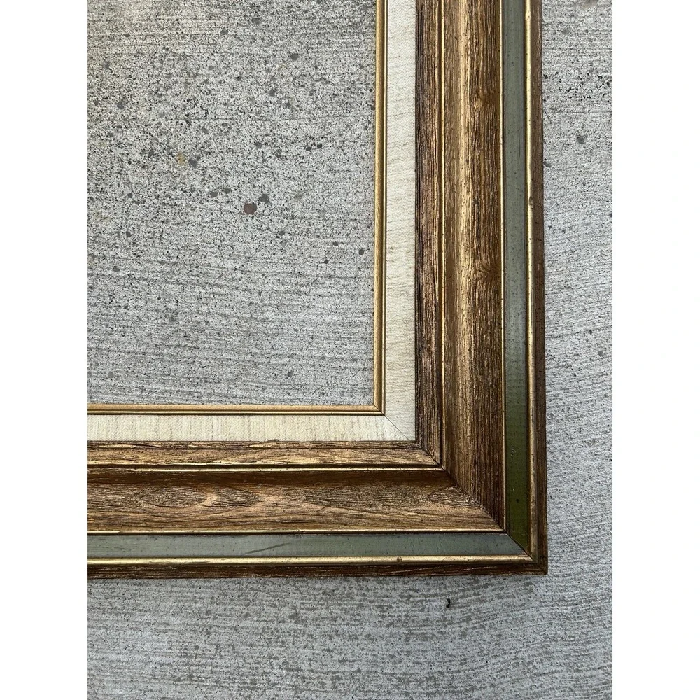 Vintage Large Wood Picture Frame Gold Green Linen Liner 20x30 Mexico